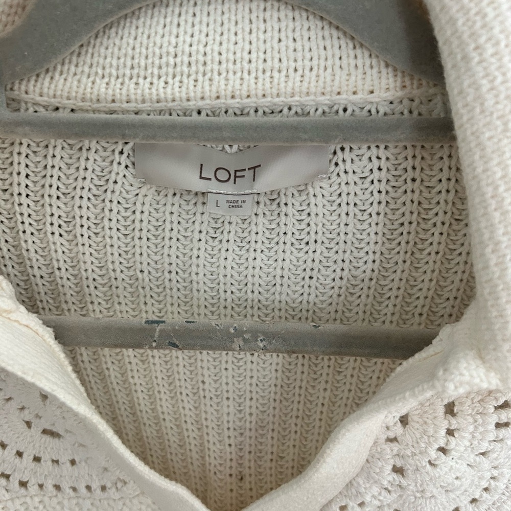 LOFT Cream V-Neck Sweater with Lace Accents - Picture 4 of 5